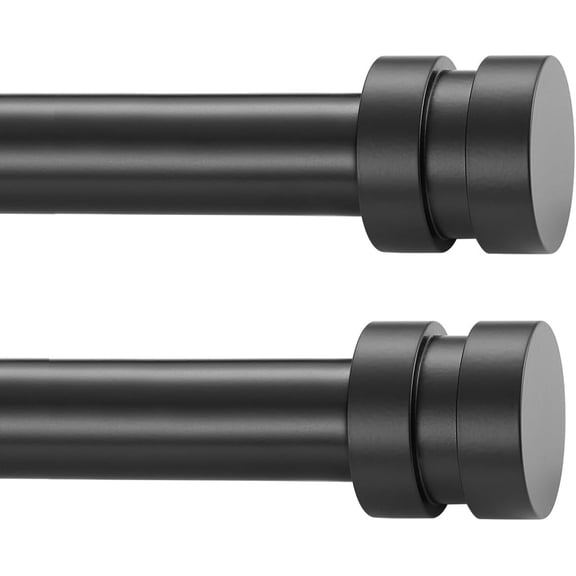 2 Pack Single Curtain Rods, 1Inch Diameter Telescoping Drapery Window Rod 16-28Inch(1.3-2.3ft) Length, Matte Black