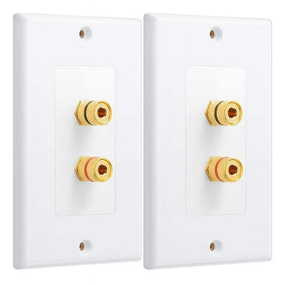 2 Pack Single Gang 1.0 Speaker Wire Wall Plate (Banana Plug Wall Plate) for 1.0 Speaker, White