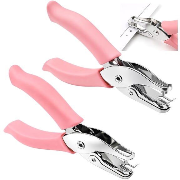 2-Pack Single Hole Punch - 1.5mm & 3mm Dot Paper Hole Puncher for Crafts - One Hole Puncher with Soft Grip Handle - Handheld Circle Punch for Paper Crafts in Home, Office, Classroom Pink
