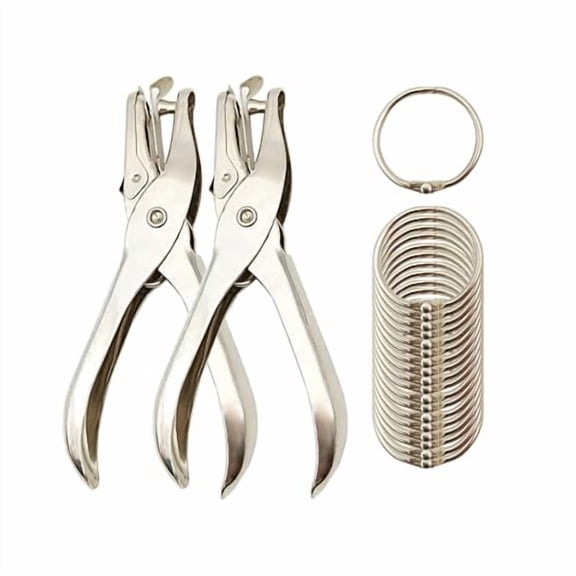 2 Pack Single Hole Punch with 20 Pcs Binder Rings, 1/4 Inch One Hole Paper Puncher, Small Hole Punches for Paper, Crafts, Binder, Tags, Cards and Tickets (Silver)