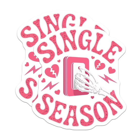 (2 Pack) Single Season Stickers - Anti Valentines Day Humor - Skeleton Hand Power Button Art - Solo Life Vibe - 5" On Longest Side - Sticks to Smooth Flat Surfaces - Made in USA - BMCS22332