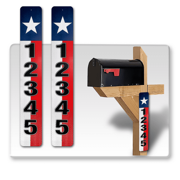2 Pack Single Sided Address Numbers for House Signs, Customized Vertical 911 Emergency Mailbox/House Numbers/Letters Signs, Highly Reflective Pre Drilled Aluminum Signs, Waterproof (3x18, Texas State)