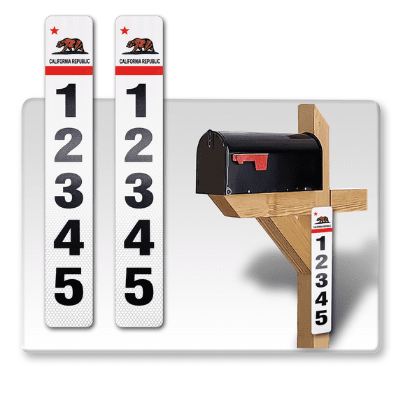 2 Pack Single Sided Address Numbers for House Signs, Customized Vertical 911 Emergency Mailbox/House Numbers/Letters Signs, Highly Reflective Pre Drilled Aluminum Signs (3x18, Cali Republic)