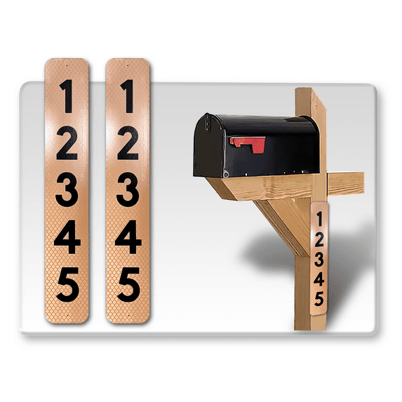2 Pack Single Sided Address Numbers for House Signs, Customized Vertical 911 Emergency Mailbox/House Numbers/Letters Signs, Silk Screened Highly Reflective Pre Drilled Aluminum Signs (3x18, Tan)
