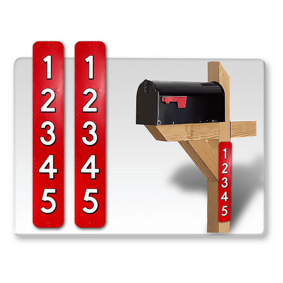2 Pack Single Sided Address Numbers for House Signs, Customized Vertical 911 Emergency Mailbox/House Numbers/Letters Signs, Silk Screened Highly Reflective Pre Drilled Aluminum Signs (3x10, Red)