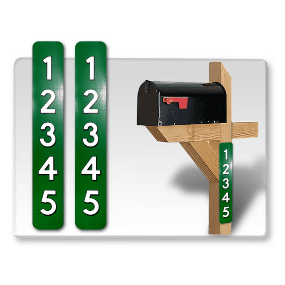2 Pack Single Sided Address Numbers for House Signs, Customized Vertical 911 Emergency Mailbox/House Numbers/Letters Signs, Silk Screened Highly Reflective Pre Drilled Aluminum Signs (3x10, Green)
