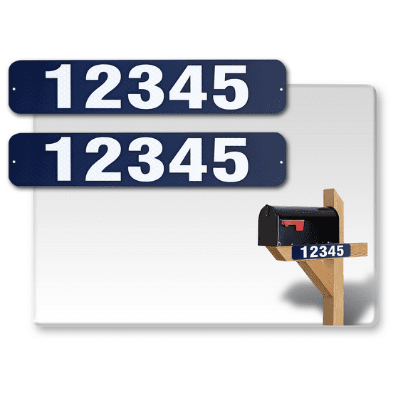 2 Pack Single Sided Customized Horizontal 911 Emergency Mailbox Address Numbers Signs Outdoor, Home/House/Apartment Super Reflective Numbers/Letters Pre Drilled Aluminum Sign ( 6x18 inches, Navy Blue)