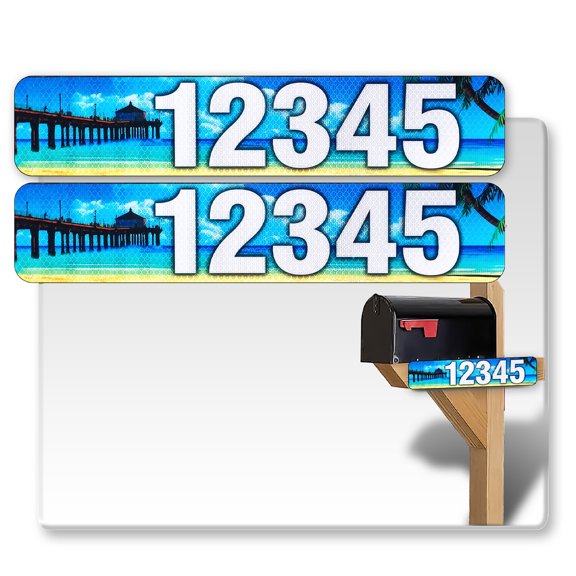 2 Pack Single Sided Customized Horizontal 911 Emergency Mailbox Address Numbers Signs Outdoor, Home/House/Apartment Super Reflective Numbers/Letters Pre Drilled Aluminum Sign ( 6x18 inches)