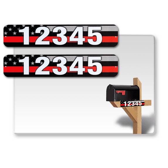 2 Pack Single Sided Customized Horizontal 911 Emergency Mailbox Address Numbers Signs Outdoor, Home/House/Apartment Super Reflective Numbers/Letters Pre Drilled Aluminum Sign ( 6x18 inches, Red Line)