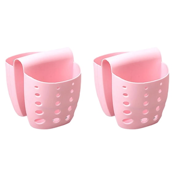2 Pack Sink Caddy Sponge Holder- Kitchen Sink Soap Holder-Plastic Saddle Faucet Caddy-Sink Organizer for Brushes, Sponges, Soap, Utensils (Pink)