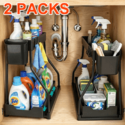 2 Pack Under Sink Organizer, 2 Tier L-Shaped Pull Out Cabinet Organizer for Kitchen and Bathroom, Space Saving Sliding Drawer Storage Rack, Durable Plastic Narr