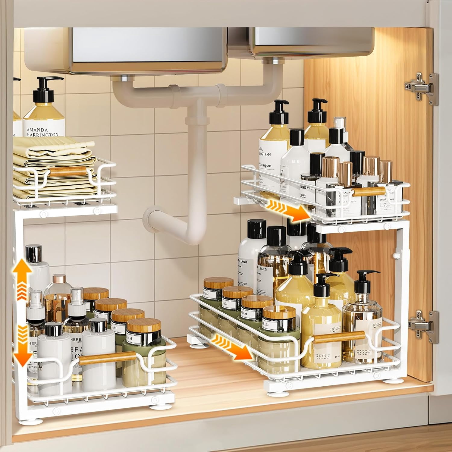 2 Pack Under Sink Organizer, 2 Tier Pull Out Under Kitchen Bathroom ...
