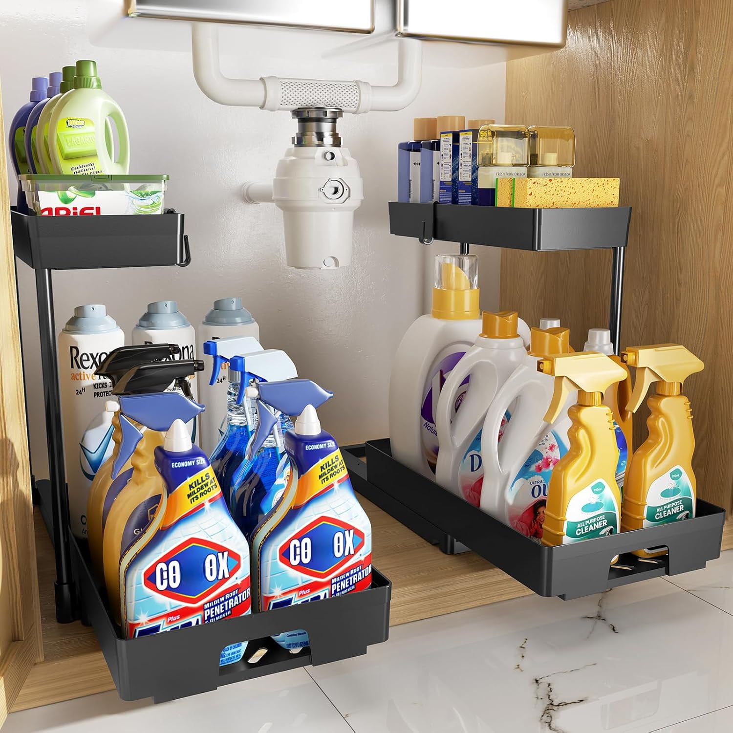 2 Pack Under Sink Organizers and Storage, 2 Tier Pull Out Bathroom ...