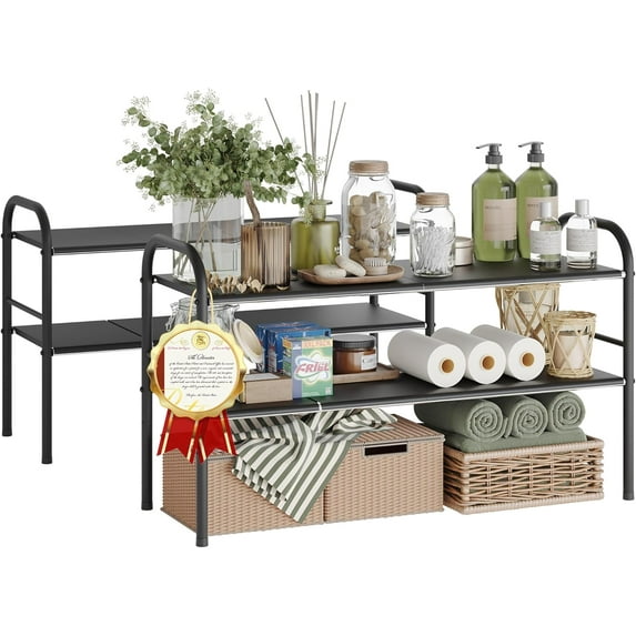 2 Pack Under Sink Organizers and Storage,Expandable Under Cabinet Organizer Shelf with 8 Removable Panels,Expandable Shelf for Cupboard,Kitchen,Bathroom,Shoe Storage Rack