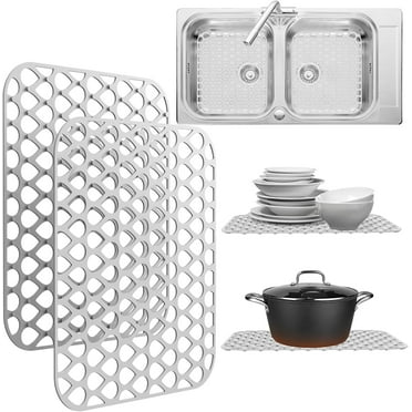 2 Pack Sink Protectors for Kitchen Sink, 13.4"x11.4" Non-Slip Silicone Sink Mats Protect Your Kitchen Sink or Drying Rack, Eco-Friendly & Stain-Free Kitchen Sink Mat - White