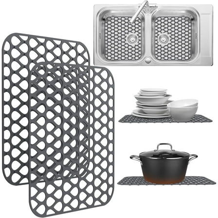 2 Pack Sink Protectors for Kitchen Sink, 13.4"x11.4" Non-Slip Silicone Sink Mats Protect Your Stainless Steel Bottom of Kitchen Sink or Drying Rack, Eco-Friendly & Stain-Free Kitchen Sink Mat - Gray