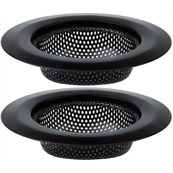 2 Pack Sink Strainer Sets - Large Wide Rim 4.5" Stainless Steel Strainer with Rust-Free Function and Anti-Clogging Micro-Perforation - Kitchen Sink Drain Strainer (Black)