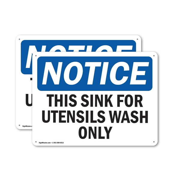 (2 Pack) This Sink For Utensil Wash Only OSHA Notice Sign 10 Inch X 7 Inch Plastic Sign, Weather Resistant, UV Protected for Workplace, Business, and Construction Site, Made in the USA