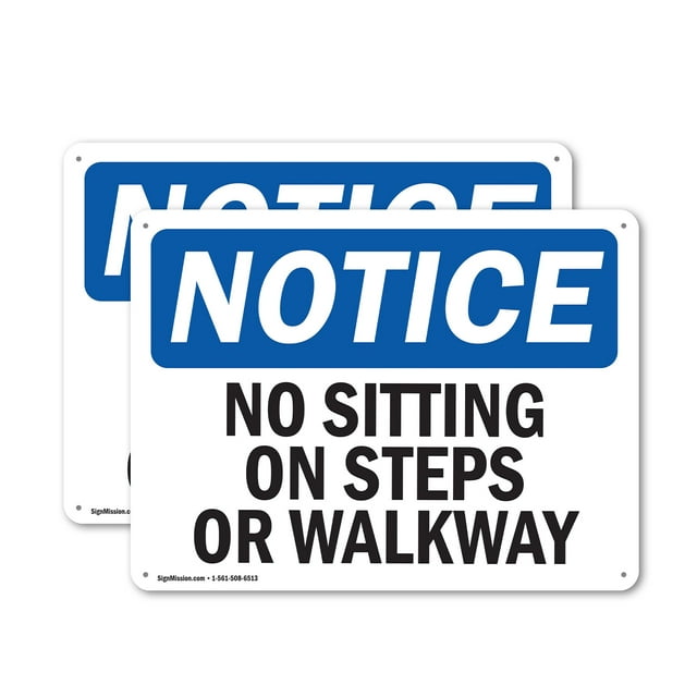 (2 Pack) No Sitting On Steps Or Walkway OSHA Notice Sign 10 Inch X 7 Inch Plastic Sign, Weather Resistant, UV Protected for Workplace, Business, and Construction Site, Made in the USA