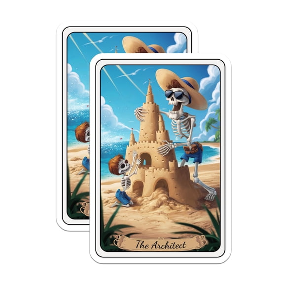 (2 Pack) Skeleton Beach Scene Magnets - Sandcastle Building - Skeleton Family - 5" On Longest Side - for Cars, Fridges, Toolboxes - Made in USA - MAG4441