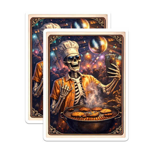 (2 Pack) Skeleton Chef Magnets - Grilling Disco Party - Funny BBQ Magnets - 5" On Longest Side - Premium Magnet - for Cars, Refrigerators, Toolboxes, Lockers - Made in USA - MAG15618
