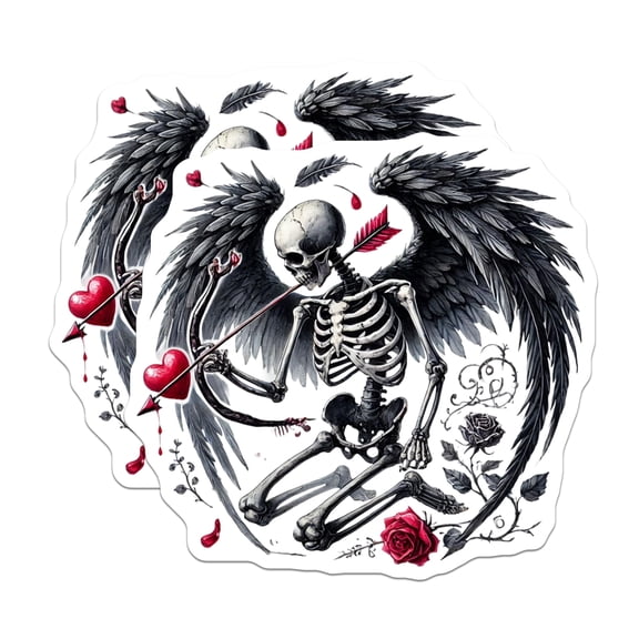 (2 Pack) Skeleton Cupid Magnets - Dark Valentine- Gothic Heart Magnets - 5" On Longest Side - Premium Magnet - for Cars, Refrigerators, Toolboxes, Lockers - Made in USA - MAG14645