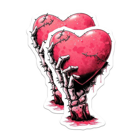 (2 Pack) Skeleton Hand Heart Magnets - Bleeding Heart Decor - Dark Romance Art - Macabre Goth Accessories - 5 Inches On Longest Side - Thick Durable Magnet - Made in USA - MAG22377