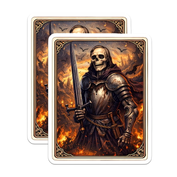 (2 Pack) Skeleton Knight Stickers - Fantasy Art Decals - Gothic Warrior Art - 5" On Longest Side - Sticks to Smooth Flat Surfaces - Made in USA - BMCS15477