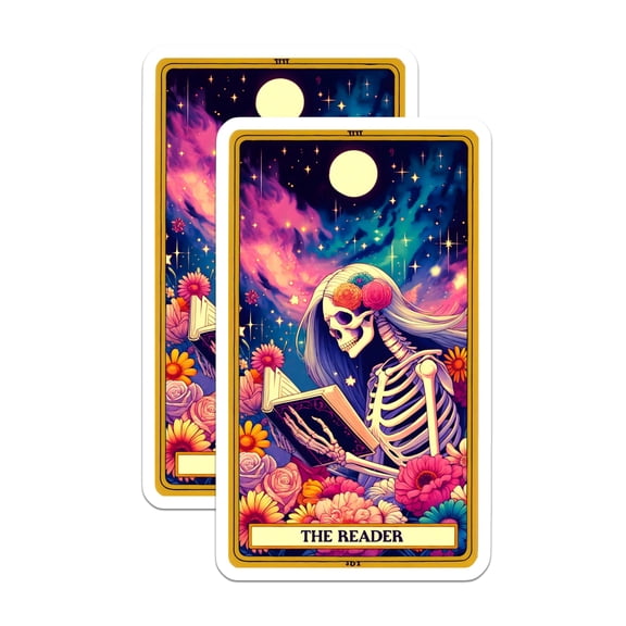 (2 Pack) Skeleton Reader Magnets - Mystical Tarot Card Art - Book Lover Skull Decor - 5 Inches On Longest Side - Thick Durable Magnet - Made in USA - MAG20244