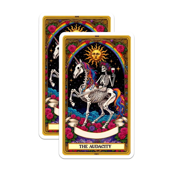 (2 Pack) Skeleton Unicorn Magnets - The Audacity Tarot Card - Goth Decor Funny Fridge Magnet - 5 Inches On Longest Side - Thick Durable Magnet - Made in USA - MAG21753