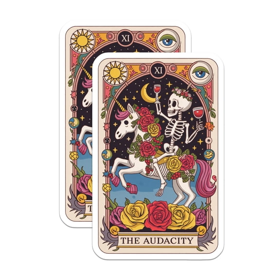 (2 Pack) Skeleton Unicorn Tarot Magnets - The Audacity Card Art - Whimsical Gothic Decor - 5 Inches On Longest Side - Thick Durable Magnet - Made in USA - MAG20451