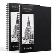2 Pack Spiral Sketchbook 9x12 with 100gsm Thick Paper Black Hardback
