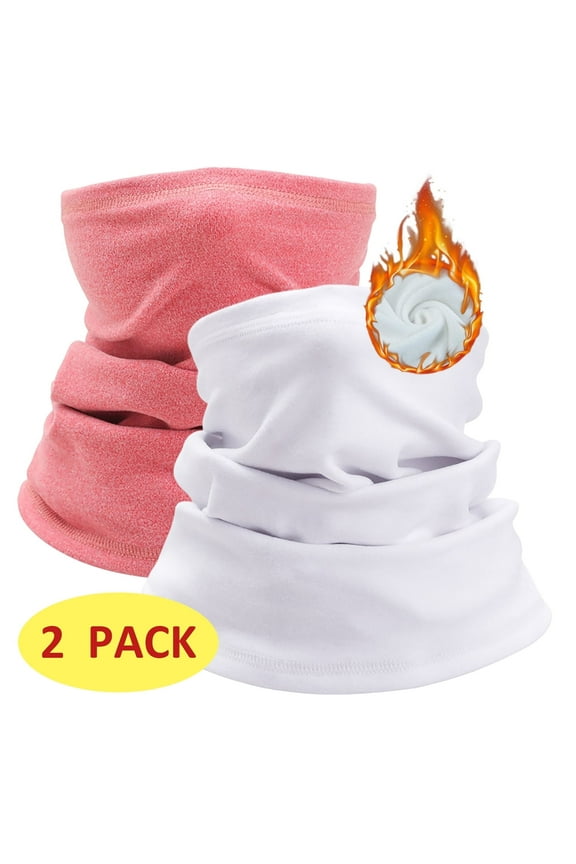 2 Pack Ski Mask Fleece Neck Gaiter Outdoor Sports Work for Men Women White Pink