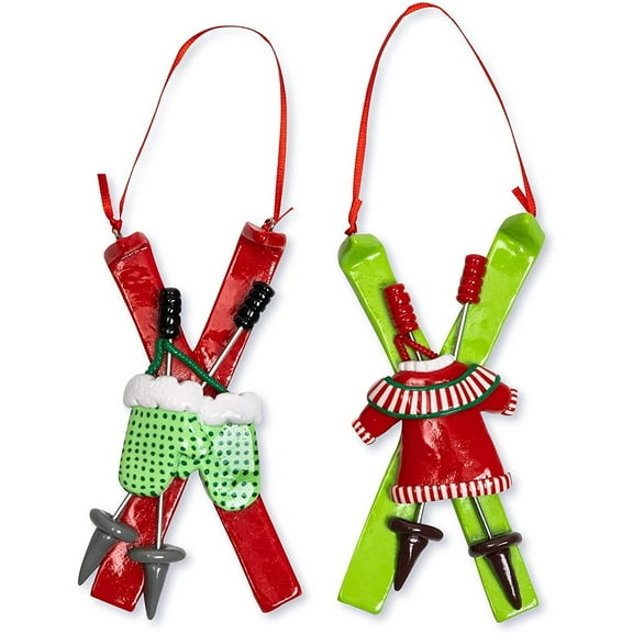2 Pack Skiing Christmas Tree Hanging Ornaments, Xmas Holiday Party Decorations Gifts
