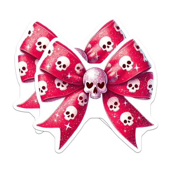(2 Pack) Skull Bow Magnets - Pink Skull Decor Magnets - Glittery Skull Bow Fridge Magnets - 5" On Longest Side - for Cars, Refrigerators, Toolboxes, Lockers - Made in USA MAG3564