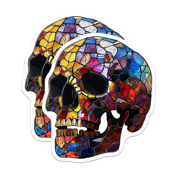 (2 Pack) Skull Magnets - Colorful Skull Art - Decorative Magnets - 5" On Longest Side - Premium Magnet - for Cars, Refrigerators, Toolboxes, Lockers - Made in USA - MAG16645