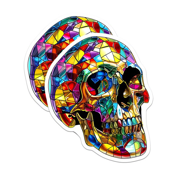 (2 Pack) Skull Magnets - Stained Glass Art - Colorful Skull Decor - 5" On Longest Side - Premium Magnet - for Cars, Refrigerators, Toolboxes, Lockers - Made in USA - MAG16794