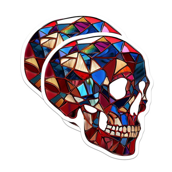 (2 Pack) Skull Magnets - Stained Glass Design - Colorful Skull Home Decor - 5" On Longest Side - Premium Magnet - for Cars, Refrigerators, Toolboxes, Lockers - Made in USA - MAG16778