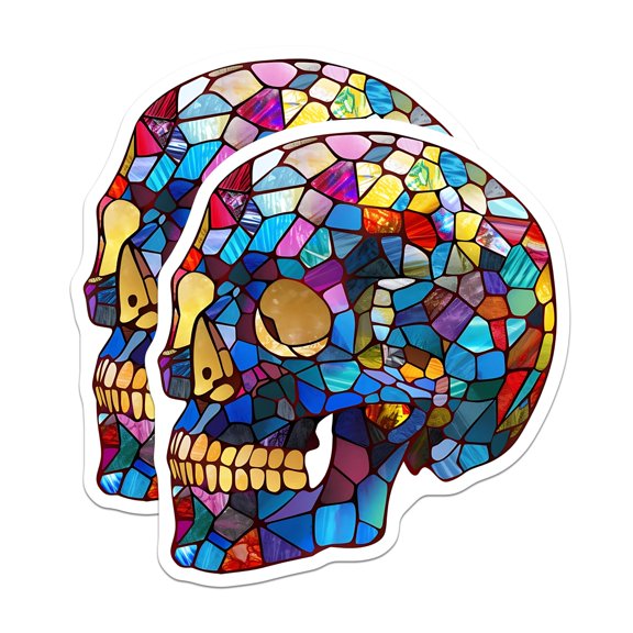 (2 Pack) Skull Magnets - Stained Glass Look - Colorful Skull Home Decor - 5" On Longest Side - Premium Magnet - for Cars, Refrigerators, Toolboxes, Lockers - Made in USA - MAG17063