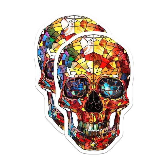 (2 Pack) Skull Magnets - Stained Glass Skull Art - Colorful Skull Decorative Magnets - 5" On Longest Side - Premium Magnet - for Cars, Refrigerators, Toolboxes, Lockers - Made in USA - MAG16628