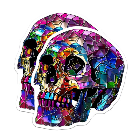 (2 Pack) Skull Magnets - Stained Glass Skull - Colorful Skull Decor Magnets - 5" On Longest Side - Premium Magnet - for Cars, Refrigerators, Toolboxes, Lockers - Made in USA - MAG16886