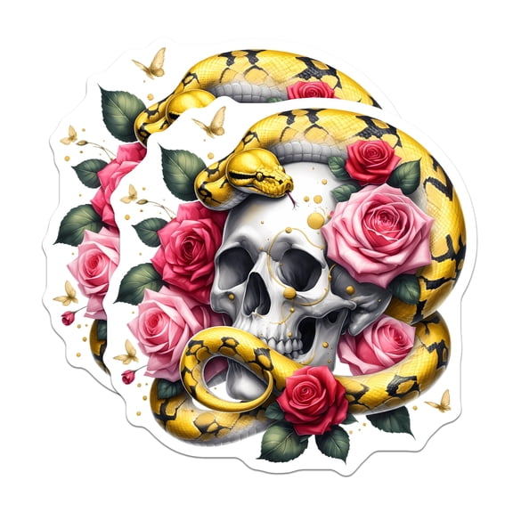 (2 Pack) Skull Serpent Roses Magnets - Gothic Floral Decor - Macabre Beauty Art - Dark Aesthetic Reptile Motif Decor - 5 Inches On Longest Side - Thick Durable Magnet - Made in USA - MAG22540
