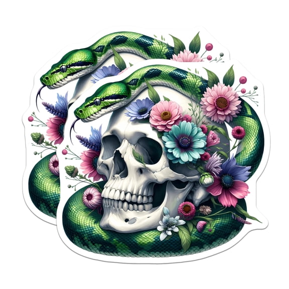 (2 Pack) Skull Snake Magnets - Floral Gothic Decor - Dark Botanical Aesthetic - 5 Inches On Longest Side - Thick Durable Magnet - Made in USA - MAG22870