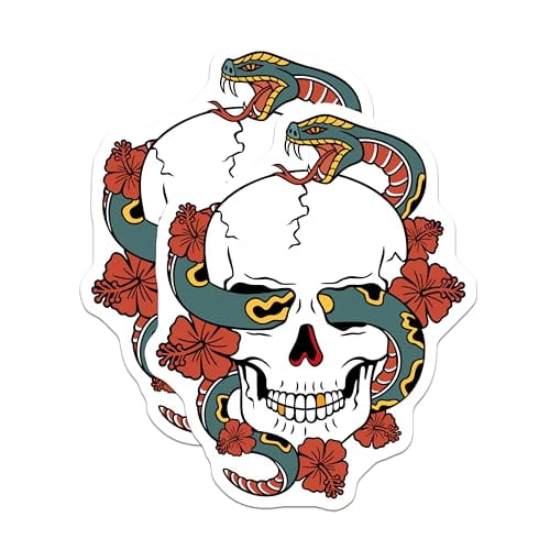 (2 Pack) Skull Snake Magnets - Halloween Skull Art - Floral Skull Design - 5" On Longest Side - for Cars, Fridges, Toolboxes - Made in USA - MAG6237
