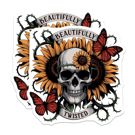(2 Pack) Skull Sunflower Magnets - Gothic Floral Decor - Monarch Butterfly Art - Refrigerator Accent - Dark Cottagecore Vibe - 5 Inches On Longest Side - Thick Durable Magnet - Made in USA - MAG22436