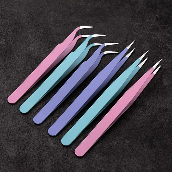 2-Pack Slant Tip Precision Tweezers – Stainless Steel Hair Removal Tools with Non-Slip Grip, Multi-Purpose for Eyebrows, Makeup, Splinter Removal and First Aid