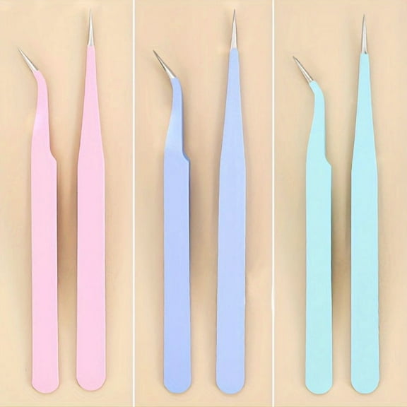 2-Pack Slant Tip Tweezers, Precision Stainless Steel Eyebrow Tweezers with Non-Slip Grip, Facial Hair Removal Tool for Eyebrows, Eyelash Extensions, Splinter Removal and Beauty Grooming