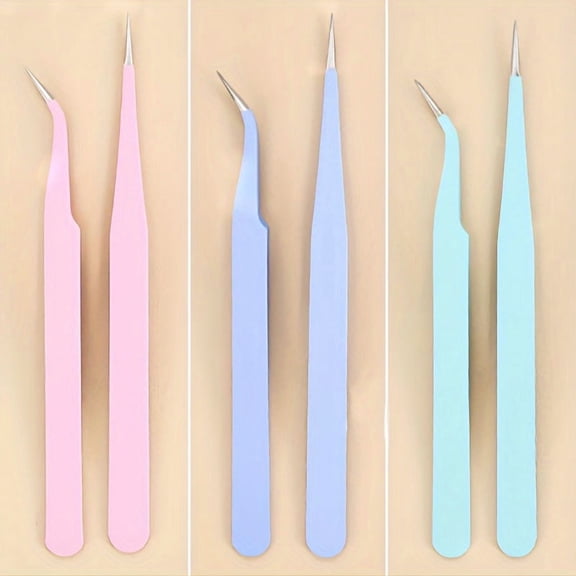 2-Pack Slant Tip Tweezers, Precision Stainless Steel Eyebrow Tweezers with Non-Slip Grip, Facial Hair Removal Tool for Eyebrows, Eyelash Extensions, Splinter Removal and Beauty Grooming