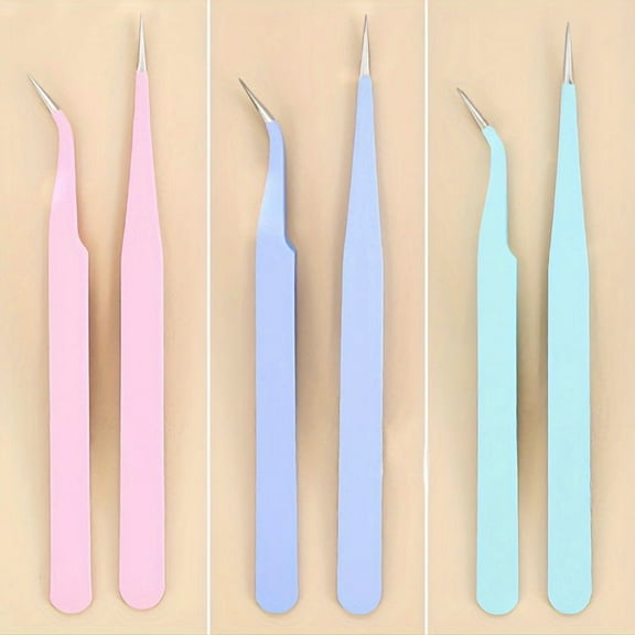 2-Pack Slant Tip Tweezers, Precision Stainless Steel Eyebrow Tweezers, Non-Slip Macaron Color Hair Removal Tool for Facial Hair, Eyelash Extensions, Splinter Removal and Beauty Grooming