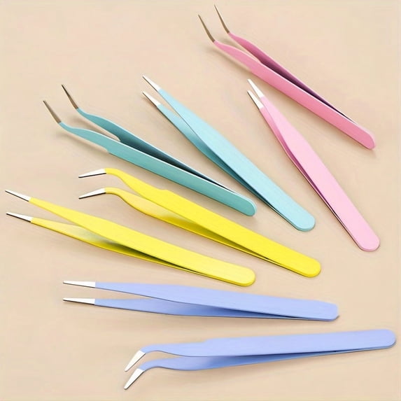 Professional Tweezer Set, Slant Tip Tweezers for Eyebrows, Facial Hair & Lash Tweezers, Stainless Steel Precision Hair Removal Tools